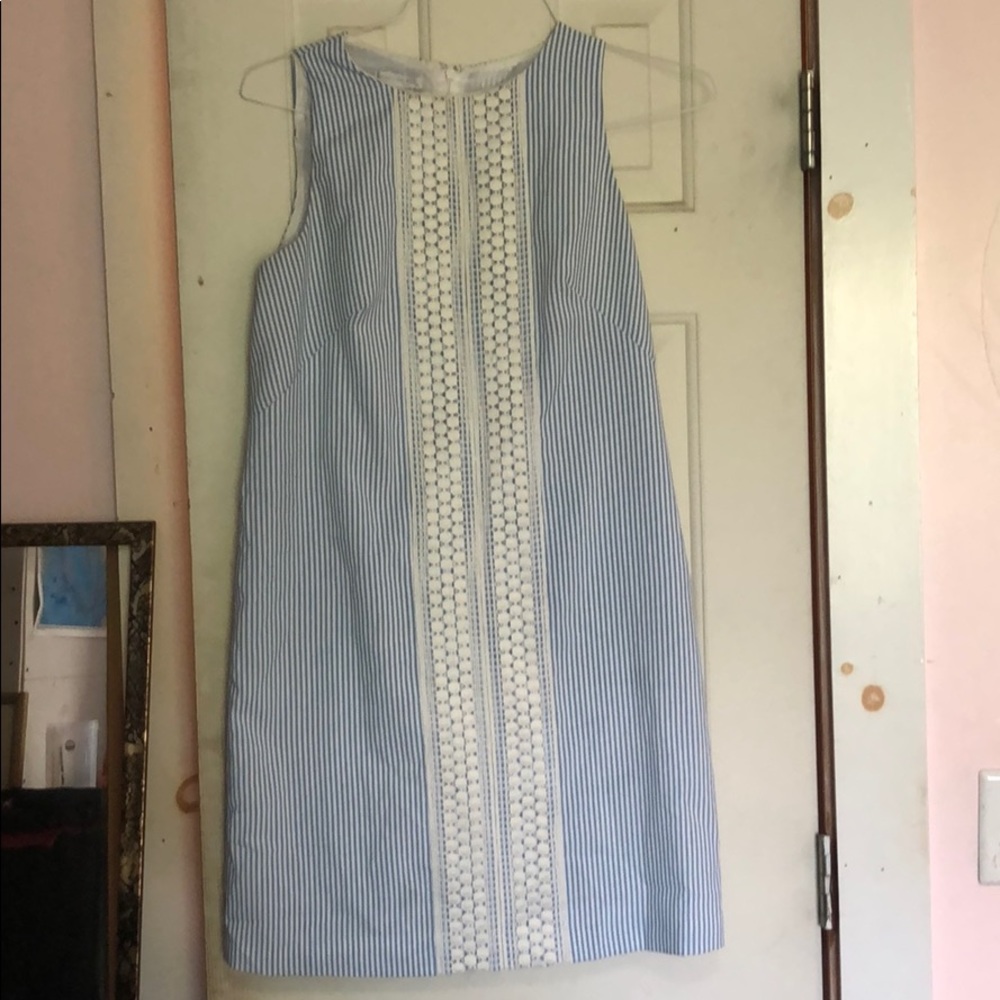 Blue and white striped dress